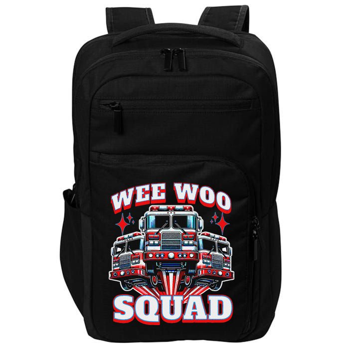 Wee Woo Squad Funny Firefighter Fire Trucks Impact Tech Backpack