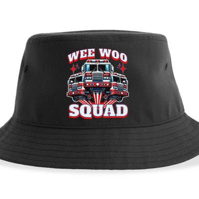 Wee Woo Squad Funny Firefighter Fire Trucks Sustainable Bucket Hat