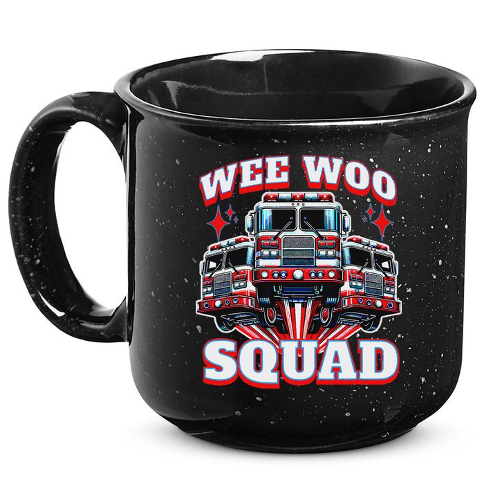 Wee Woo Squad Funny Firefighter Fire Trucks 15oz Campfire Ceramic Mug