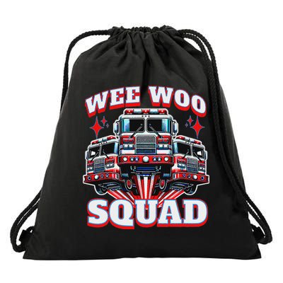 Wee Woo Squad Funny Firefighter Fire Trucks Drawstring Bag
