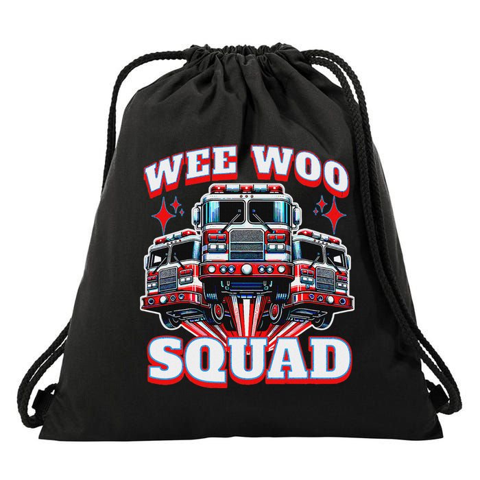 Wee Woo Squad Funny Firefighter Fire Trucks Drawstring Bag