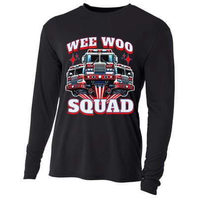 Wee Woo Squad Funny Firefighter Fire Trucks Cooling Performance Long Sleeve Crew