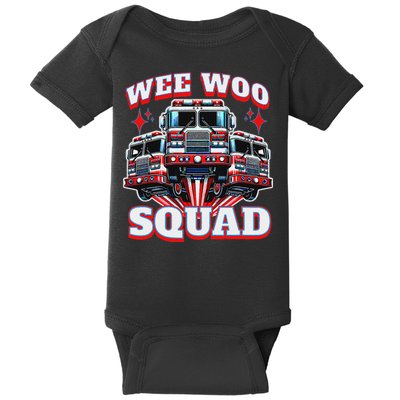 Wee Woo Squad Funny Firefighter Fire Trucks Baby Bodysuit