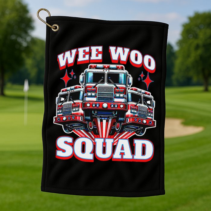 Wee Woo Squad Funny Firefighter Fire Trucks Golf Towel