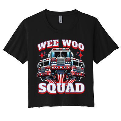 Wee Woo Squad Funny Firefighter Fire Trucks Women's Crop Top Tee