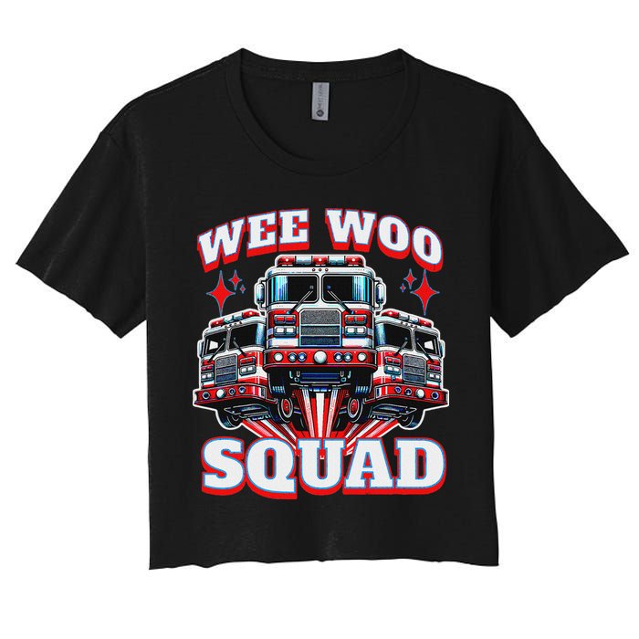 Wee Woo Squad Funny Firefighter Fire Trucks Women's Crop Top Tee