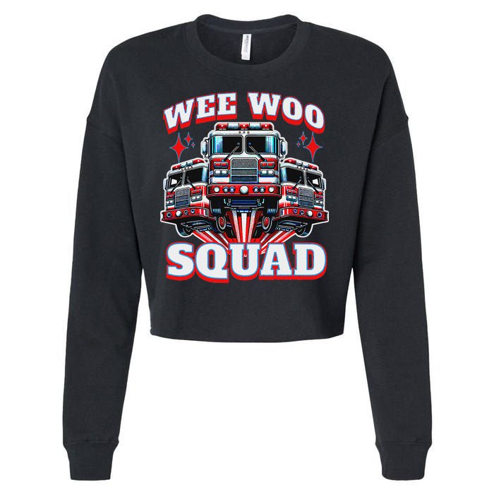 Wee Woo Squad Funny Firefighter Fire Trucks Cropped Pullover Crew