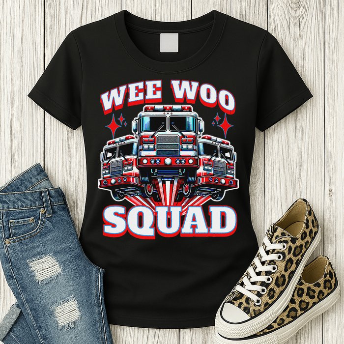 Wee Woo Squad Funny Firefighter Fire Trucks Womens T-Shirt