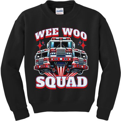 Wee Woo Squad Funny Firefighter Fire Trucks Kids Sweatshirt