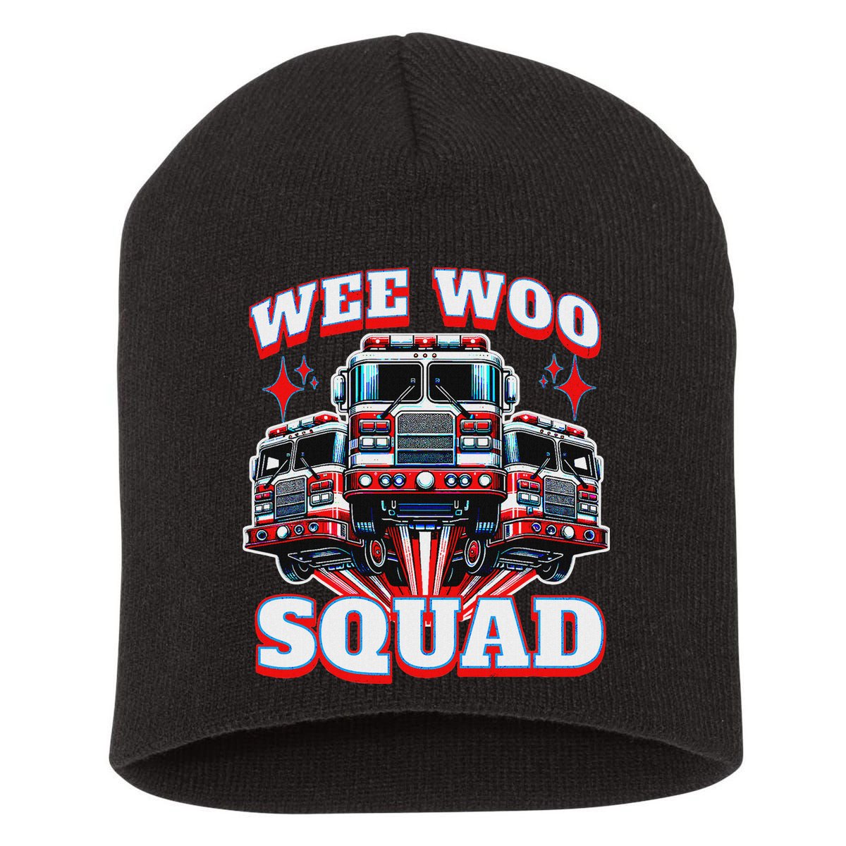 Wee Woo Squad Funny Firefighter Fire Trucks Short Acrylic Beanie