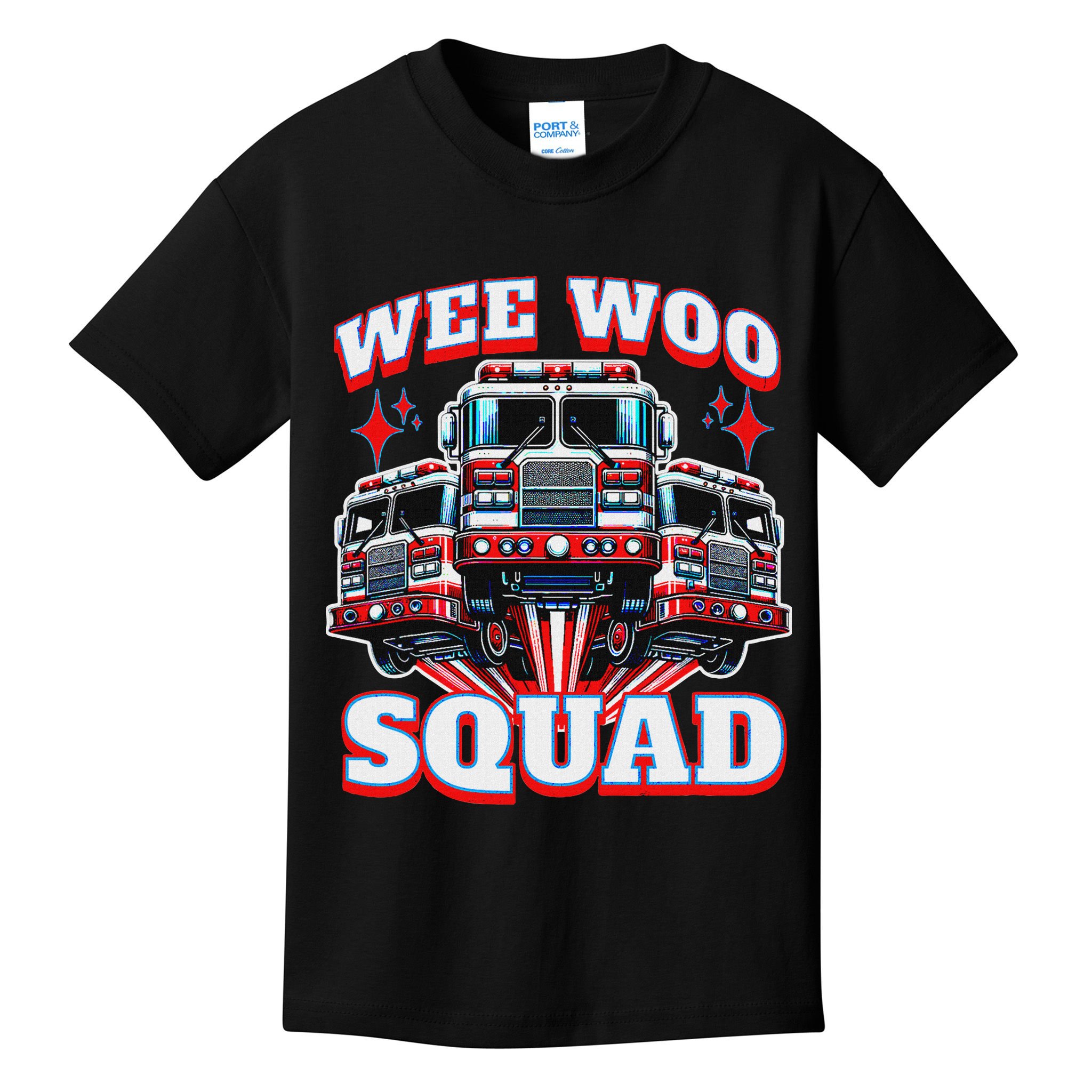 Wee Woo Squad Funny Firefighter Fire Trucks Kids T-Shirt