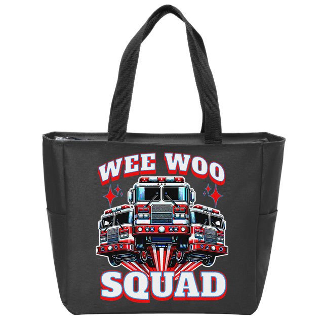 Wee Woo Squad Funny Firefighter Fire Trucks Zip Tote Bag