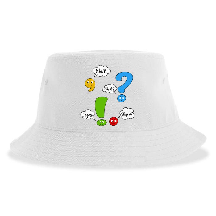 Wait What Stop It I Agree Funny Punctuation Grammar Teacher Sustainable Bucket Hat