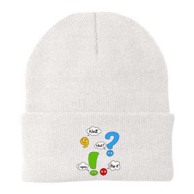 Wait What Stop It I Agree Funny Punctuation Grammar Teacher Knit Cap Winter Beanie