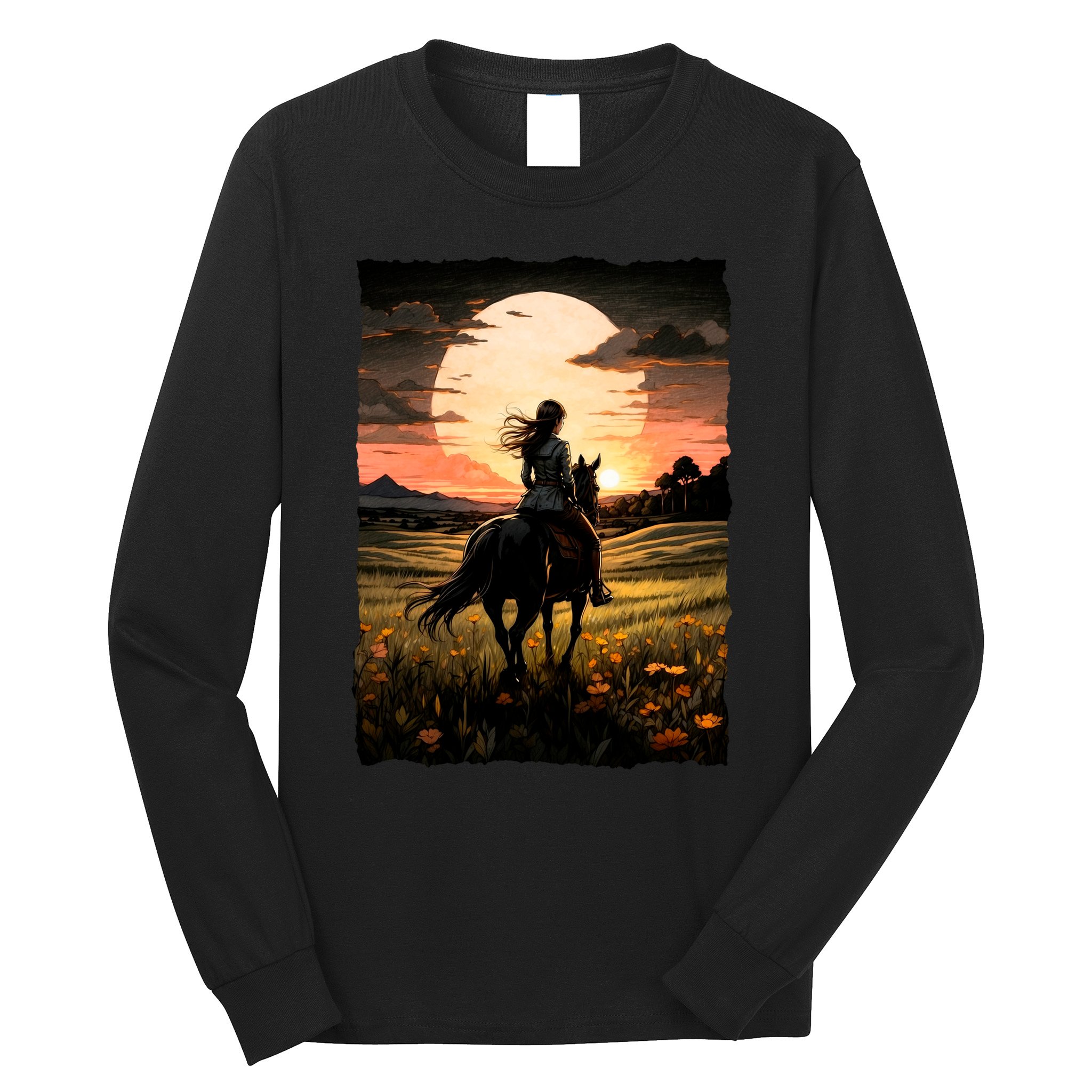 Wild West Sunset Rider Girl Long Sleeve Shirt