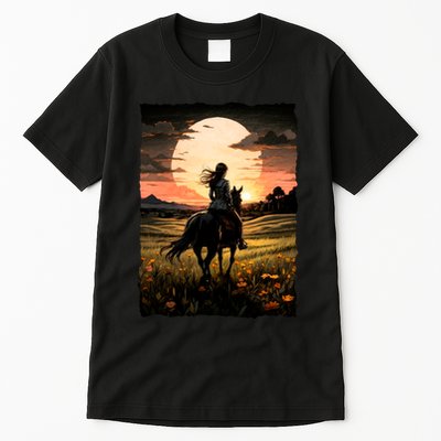 Wild West Sunset Rider Girl Tall T-Shirt