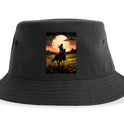 Wild West Sunset Rider Girl Sustainable Bucket Hat