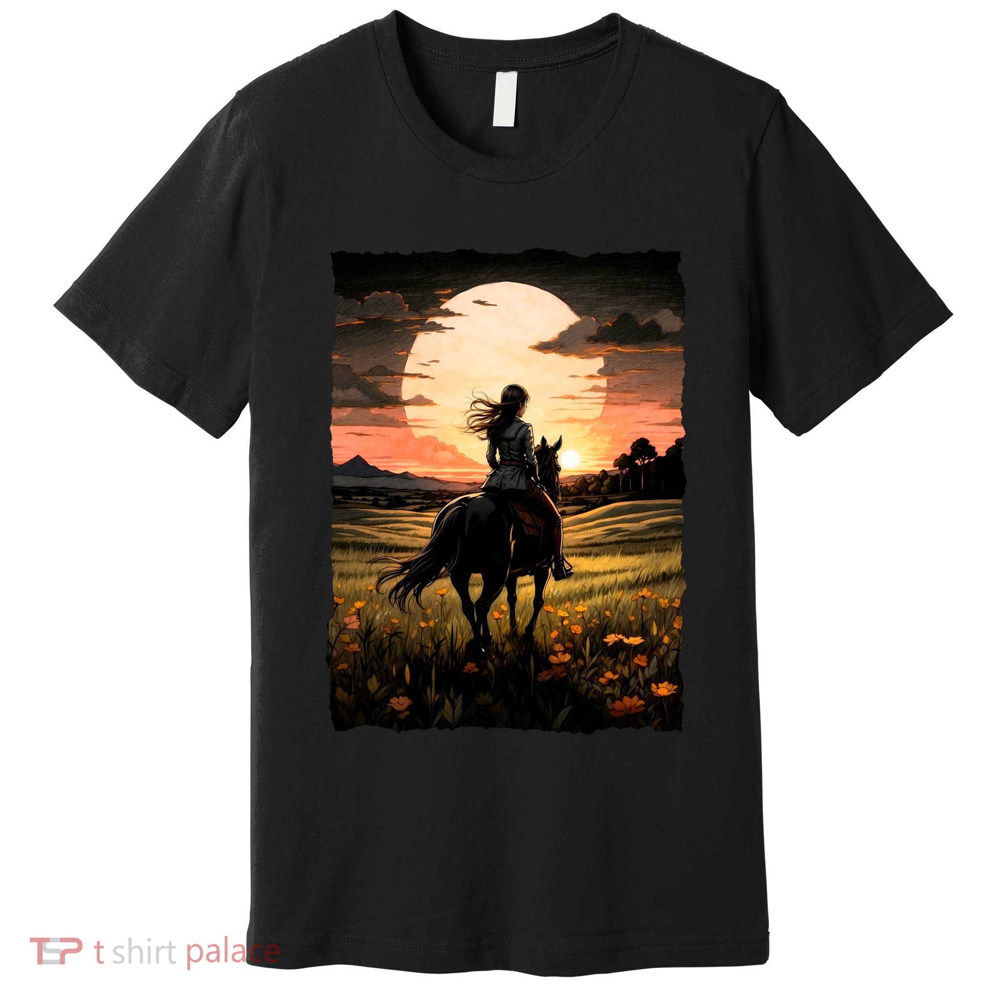 Wild West Sunset Rider Girl Premium T-Shirt
