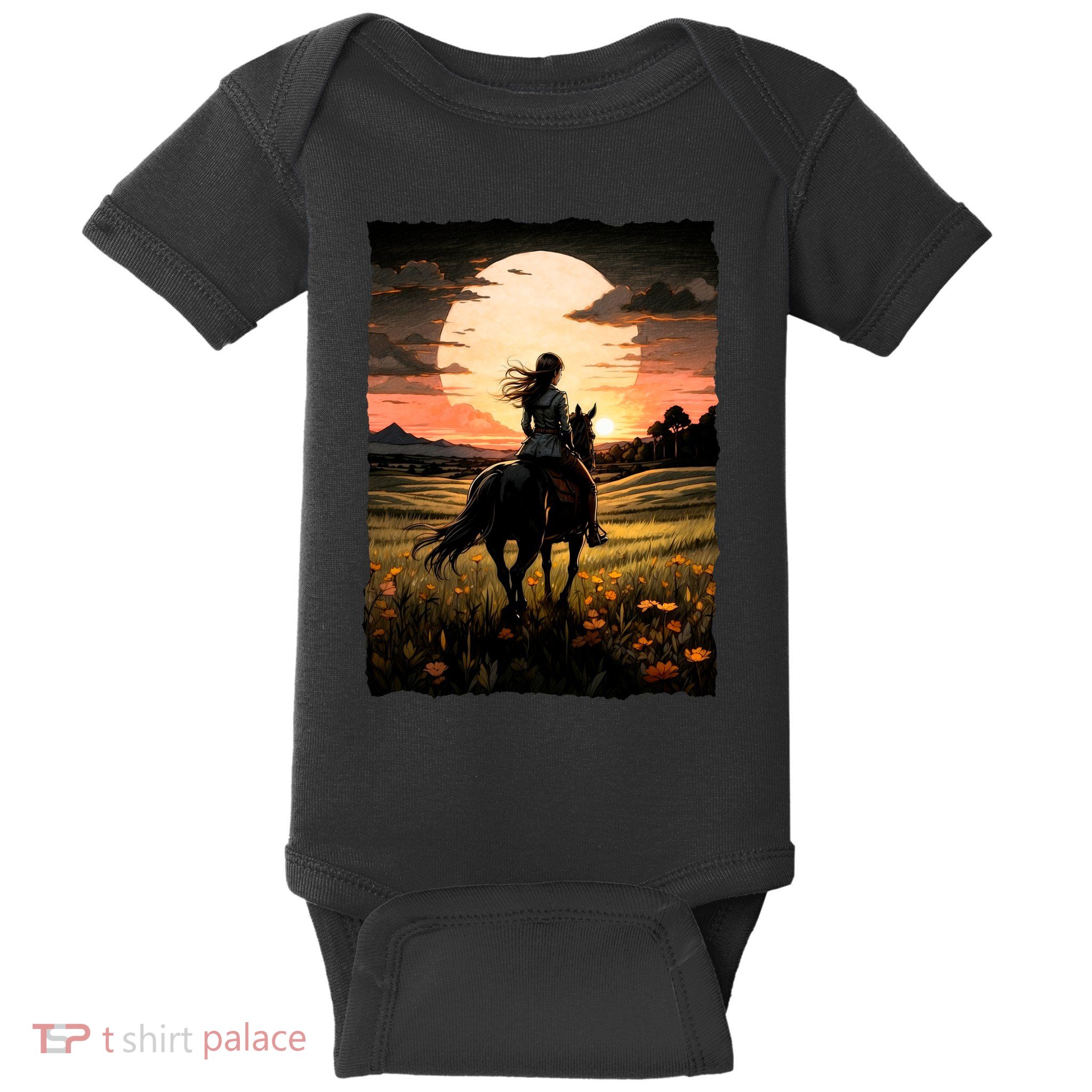 Wild West Sunset Rider Girl Baby Bodysuit