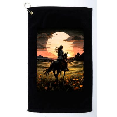 Wild West Sunset Rider Girl Golf Towel