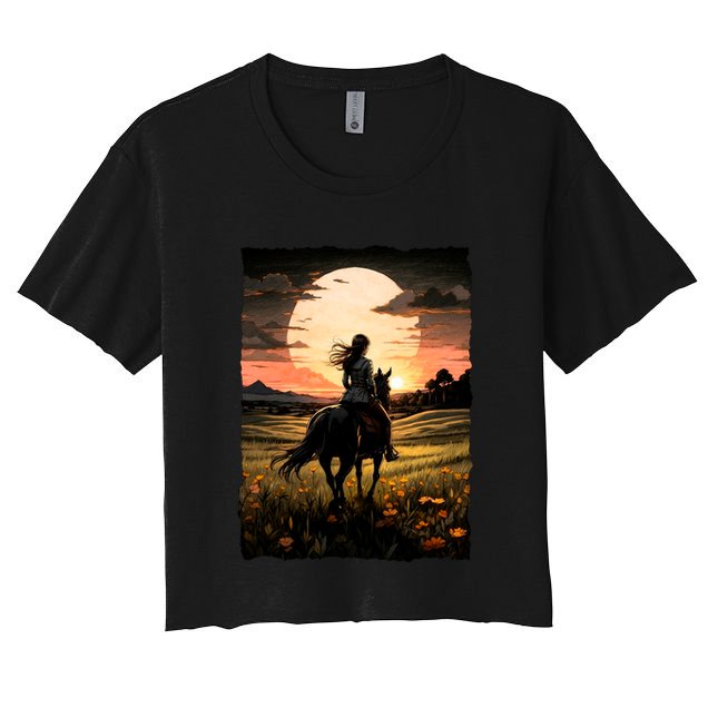 Wild West Sunset Rider Girl Crop Top
