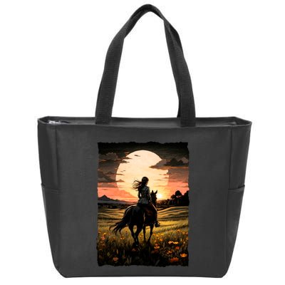 Wild West Sunset Rider Girl Zip Tote Bag