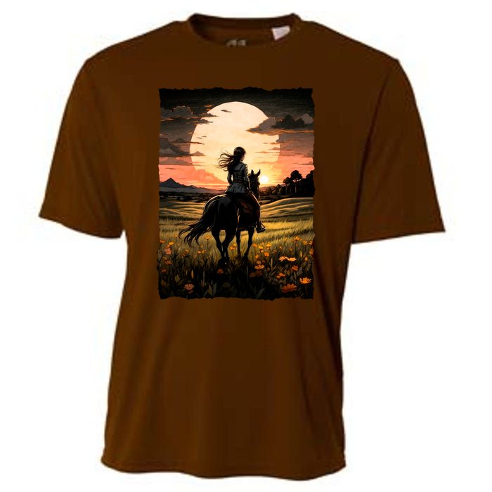 Wild West Sunset Rider Girl Cooling Performance Crew T-Shirt