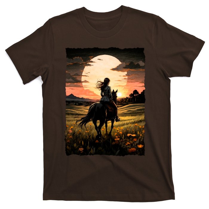 Wild West Sunset Rider Girl T-Shirt