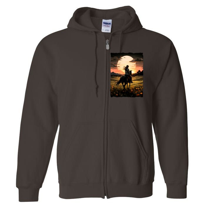 Wild West Sunset Rider Girl Full Zip Hoodie