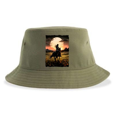 Wild West Sunset Rider Girl Sustainable Bucket Hat