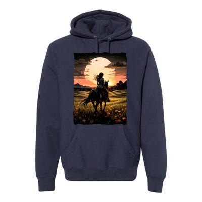 Wild West Sunset Rider Girl Premium Hoodie