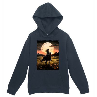 Wild West Sunset Rider Girl Urban Pullover Hoodie