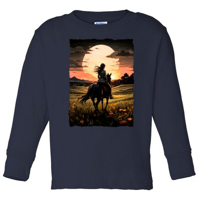 Wild West Sunset Rider Girl Toddler Long Sleeve Shirt