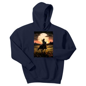 Wild West Sunset Rider Girl Kids Hoodie