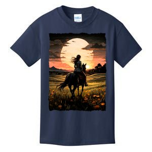 Wild West Sunset Rider Girl Kids T-Shirt