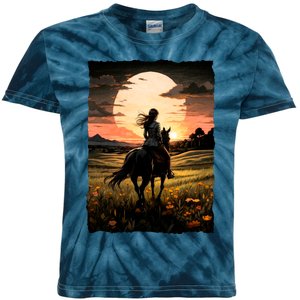 Wild West Sunset Rider Girl Kids Tie-Dye T-Shirt