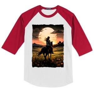 Wild West Sunset Rider Girl Kids Colorblock Raglan Jersey