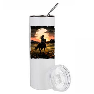 Wild West Sunset Rider Girl Stainless Steel Tumbler