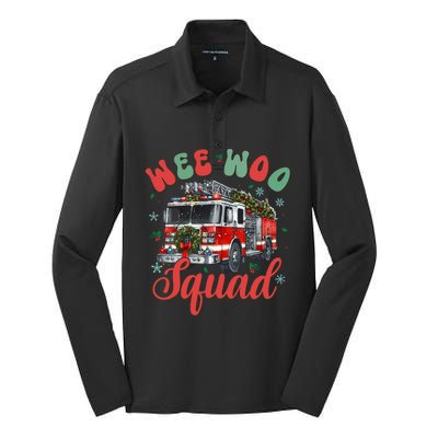 Wee Woo Squad Fire Truck Firefighter Christmas Silk Touch Performance Long Sleeve Polo