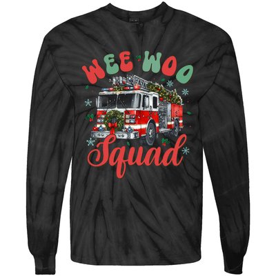 Wee Woo Squad Fire Truck Firefighter Christmas Tie-Dye Long Sleeve Shirt