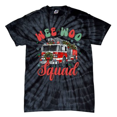 Wee Woo Squad Fire Truck Firefighter Christmas Tie-Dye T-Shirt