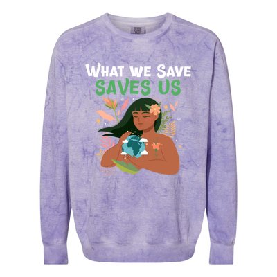 What We Save Saves Us Cute Tee Mother Nature Earth Peace Funny Gift Colorblast Crewneck Sweatshirt