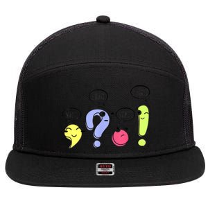 Wait What Stop It I Agree Funny Grammar Teacher Punctuation 7 Panel Mesh Trucker Snapback Hat