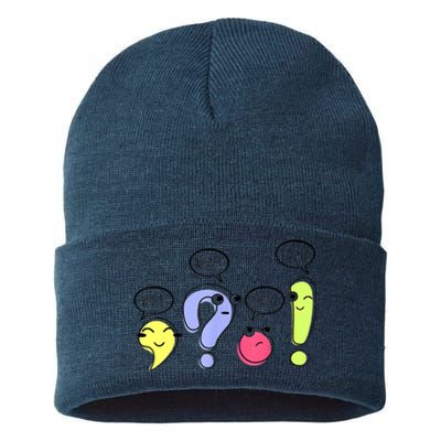 Wait What Stop It I Agree Funny Grammar Teacher Punctuation Sustainable Knit Beanie