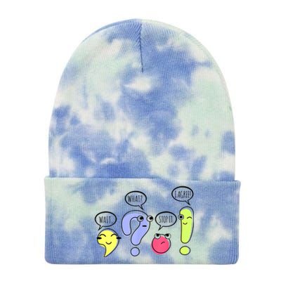 Wait What Stop It I Agree Funny Grammar Teacher Punctuation Tie Dye 12in Knit Beanie