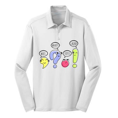 Wait What Stop It I Agree Funny Grammar Teacher Punctuation Silk Touch Performance Long Sleeve Polo