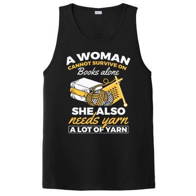 Womens Woman Survives On Books Yarn Knitting Crochet PosiCharge Competitor Tank