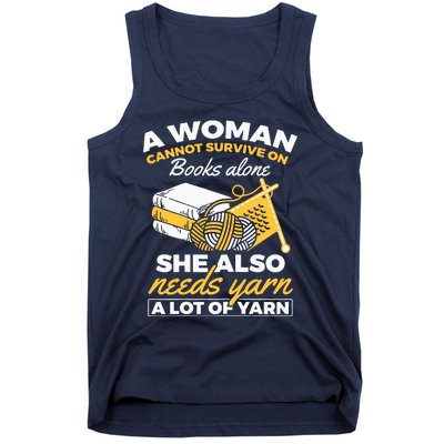 Womens Woman Survives On Books Yarn Knitting Crochet Tank Top