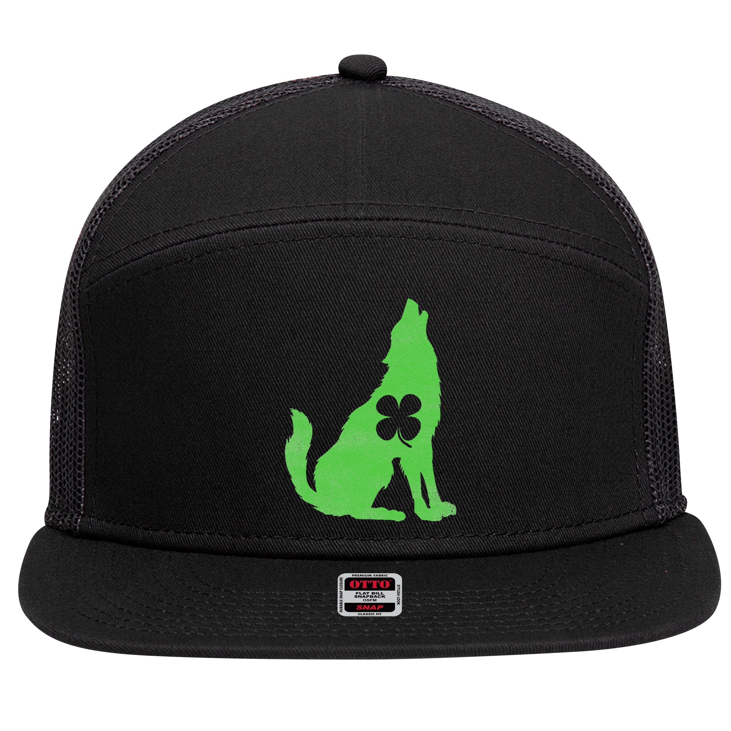 Wolf Wolves St. Patrick's Day Irish Shamrock Saint Paddy's 7 Panel Mesh Trucker Snapback Hat