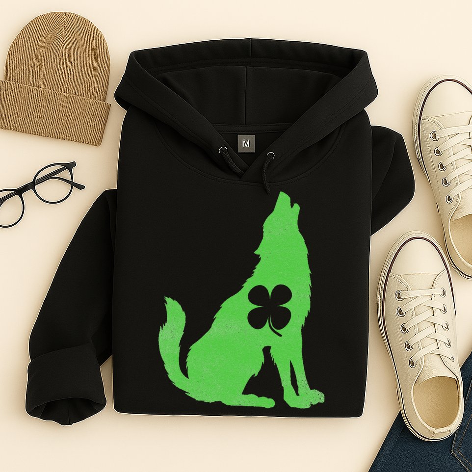 Wolf Wolves St. Patrick's Day Irish Shamrock Saint Paddy's Hoodie